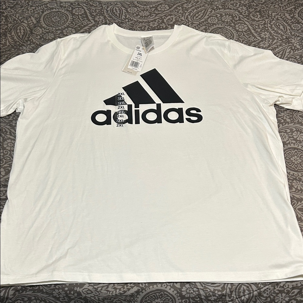 Adidas Men's White and Black Logo Tee